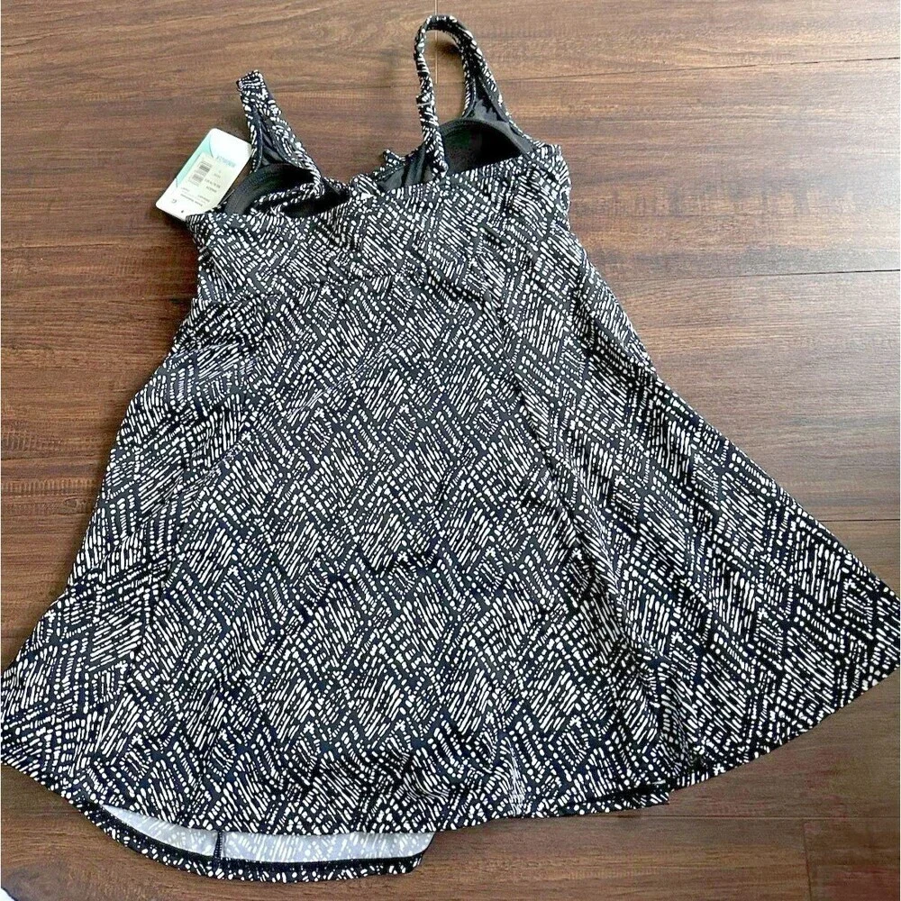 Swim Solutions Women's V-neck Abstract Bow Front  Swim dress Black & White 8 - Picture 8 of 11